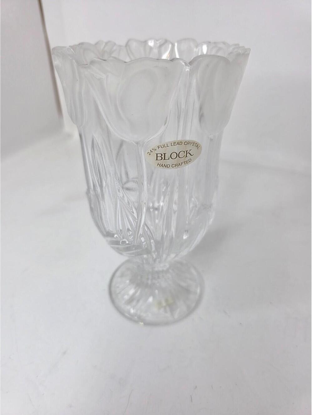 Vintage Block 24% Full Lead Crystal Footed Hurricane Vase or Candle Holder